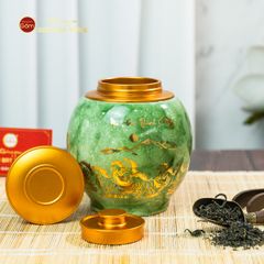 Hũ Đựng Trà Men Xanh Mã Đáo Thành Công Vẽ Vàng