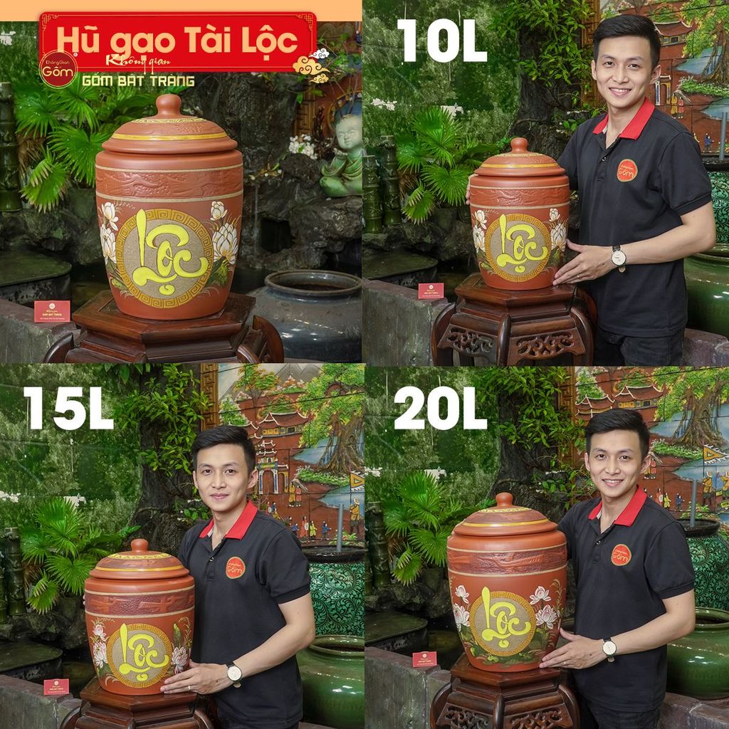 Hũ Gốm Họa Tiết Hoa Sen Lộc Nắp Nhọn