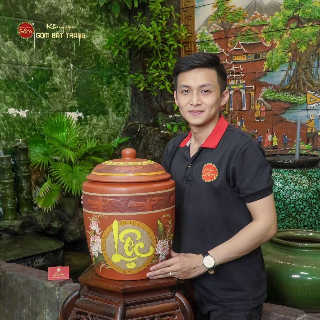 Hũ Gốm Họa Tiết Hoa Sen Lộc Nắp Nhọn