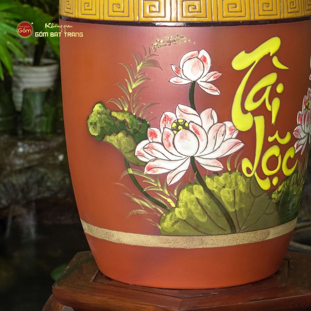Hũ Gạo Tài Lộc Hoa Sen Nắp Ngang