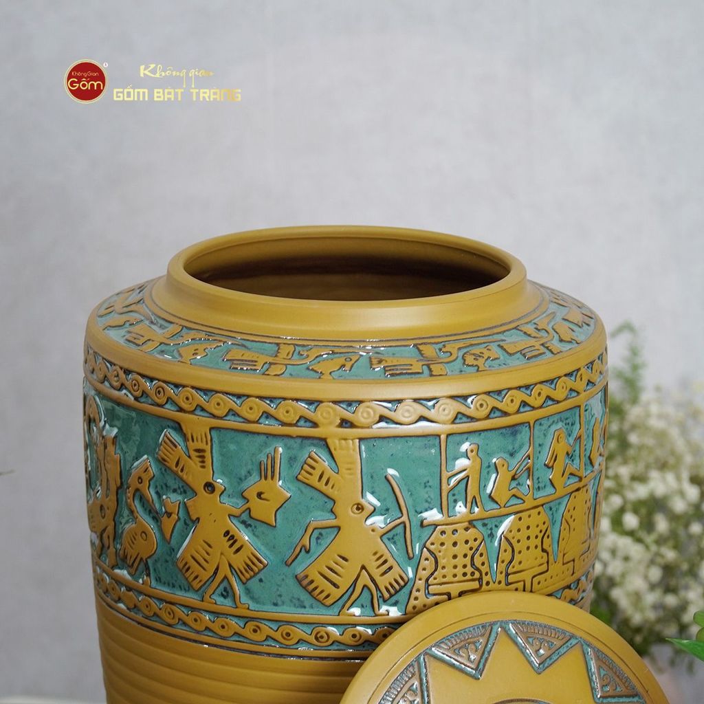 Hũ Gạo Trống Đồng Men Vàng