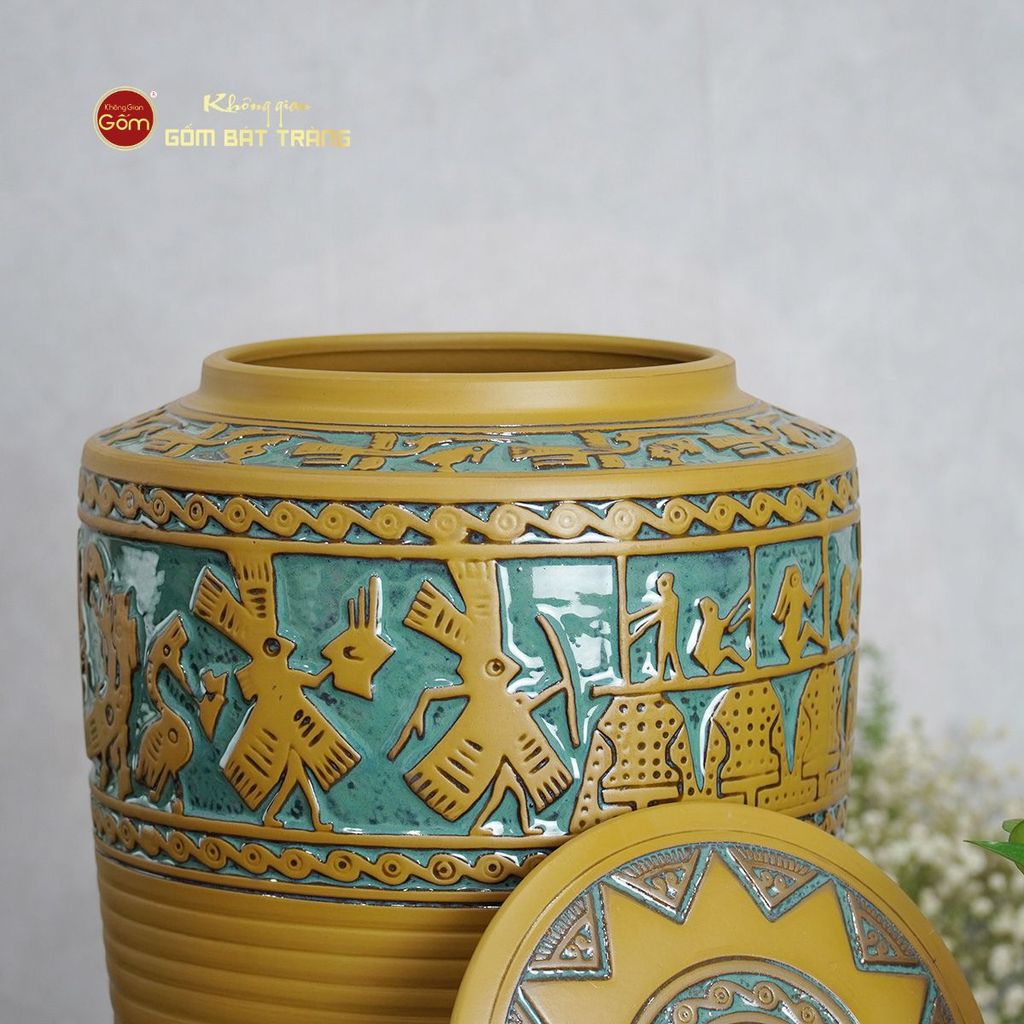 Hũ Gạo Trống Đồng Men Vàng