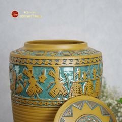 Hũ Gạo Trống Đồng Men Vàng