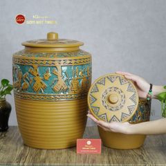 Hũ Gạo Trống Đồng Men Vàng