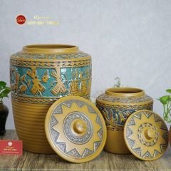 Hũ Gạo Trống Đồng Men Vàng