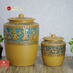 Hũ Gạo Trống Đồng Men Vàng