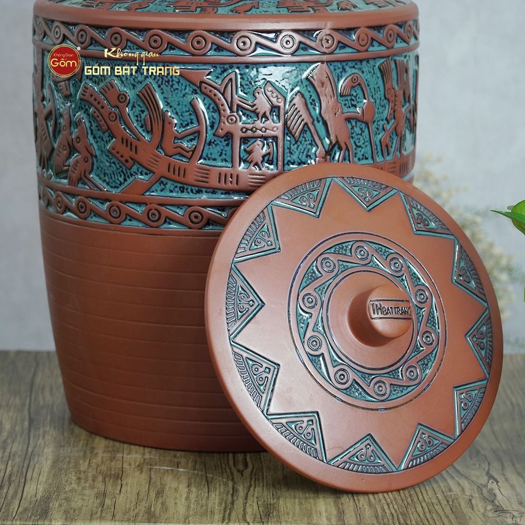 Hũ Gạo Trống Đồng Men Xanh