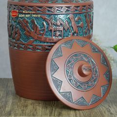 Hũ Gạo Trống Đồng Men Xanh