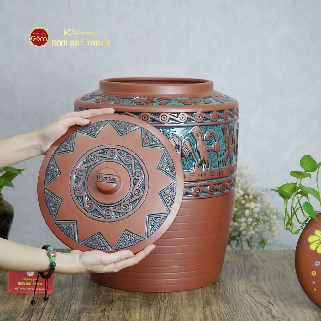 Hũ Gạo Trống Đồng Men Xanh
