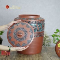 Hũ Gạo Trống Đồng Men Xanh