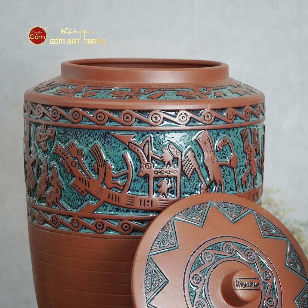 Hũ Gạo Trống Đồng Men Xanh