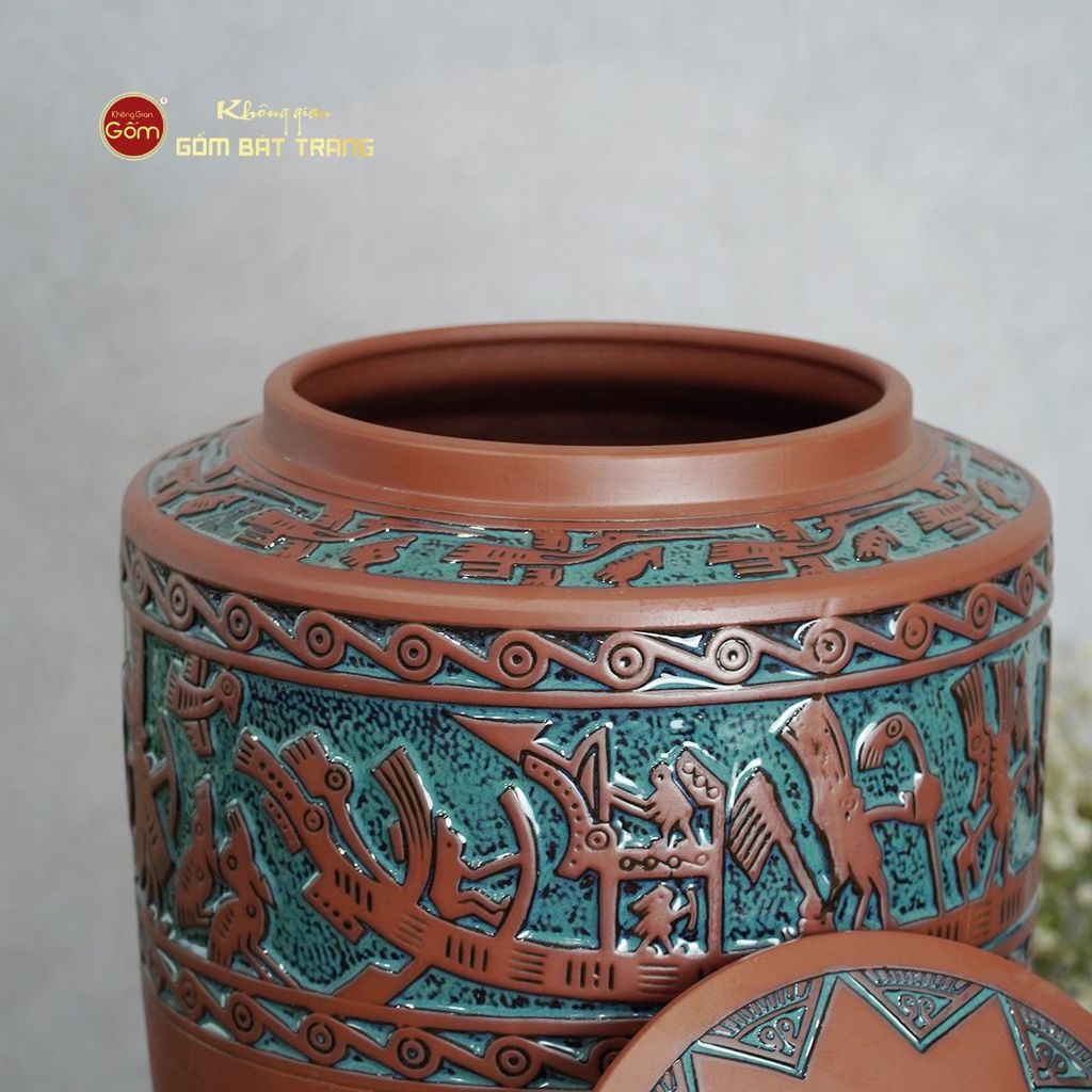 Hũ Gạo Trống Đồng Men Xanh