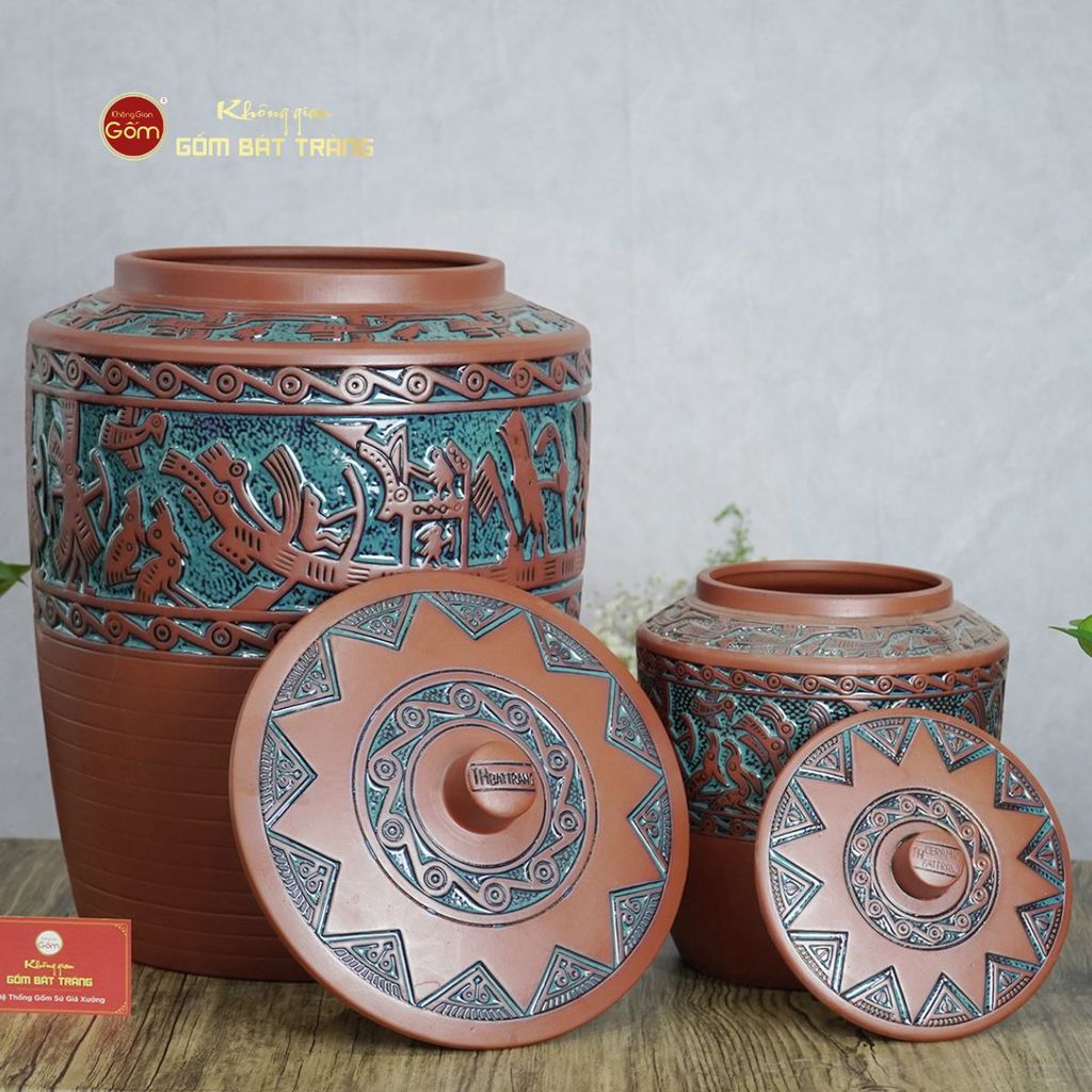 Hũ Gạo Trống Đồng Men Xanh