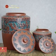Hũ Gạo Trống Đồng Men Xanh
