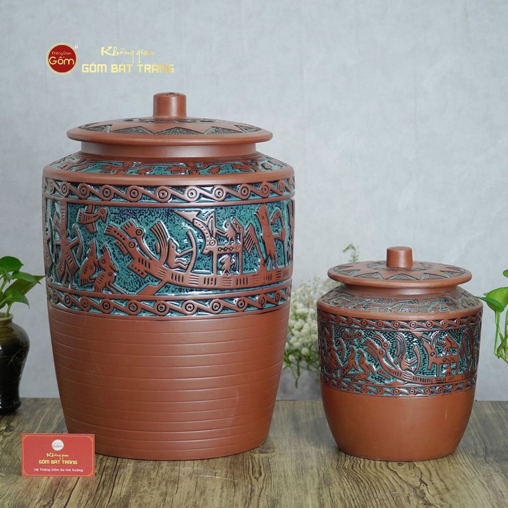 Hũ Gạo Trống Đồng Men Xanh