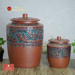 Hũ Gạo Trống Đồng Men Xanh