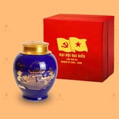 Hũ Trà Men Tím Chùa Một Cột Vẽ Vàng