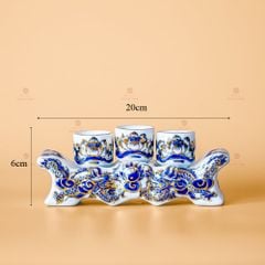Kỷ Ngai 3 Chén Thờ Men Lam Nổi Vẽ Vàng Kim