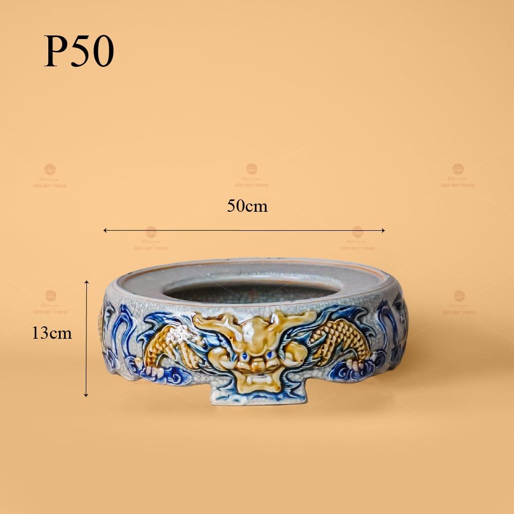 Đế Bát Hương Thờ Men Rạn Nổi Họa Tiết Rồng