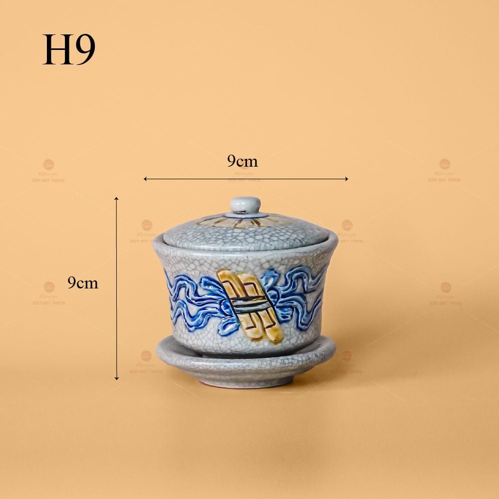 Bát Sâm Thờ Men Rạn Nổi Họa Tiết Cuốn Thư