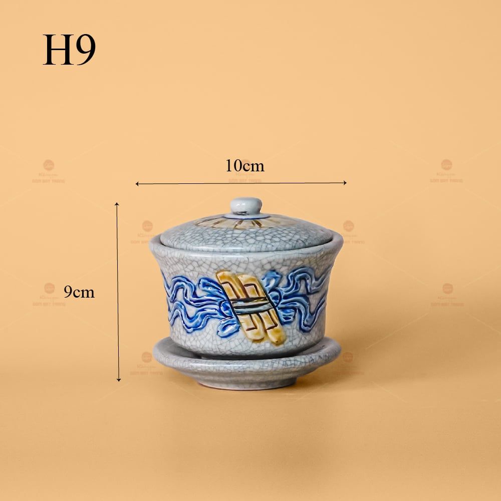 Bát Sâm Thờ Men Rạn Nổi Họa Tiết Cuốn Thư