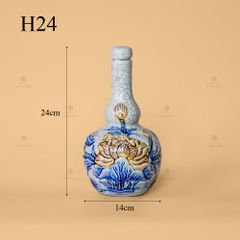 Nậm Rượu Hai Bầu Men Rạn Nổi Họa Tiết Hoa Sen