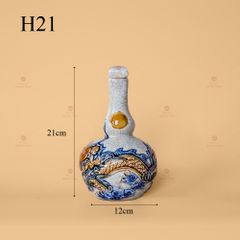 Nậm Rươu Hai Bầu Men Rạn Nổi Họa Tiết Rồng Chầu Nhật