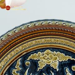 Đĩa Trưng Bày Đắp Nổi Nền Xanh Phượng Hoàng Tung Cánh