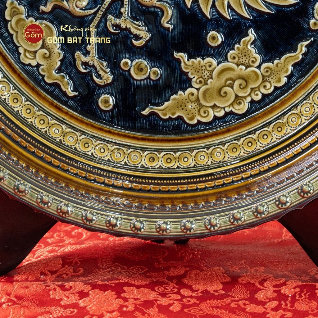 Đĩa Trưng Bày Đắp Nổi Nền Xanh Phượng Hoàng Tung Cánh