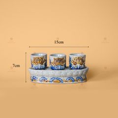 Kỷ 3 Chén Thờ Men Rạn Nổi Họa Tiết Hoa Sen