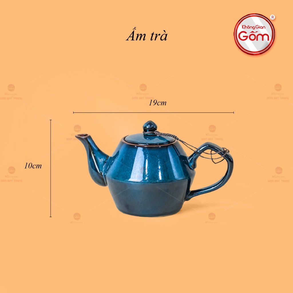 Bộ Ấm Trà Đĩa Men Hỏa Biến Xanh Khay Hoa Xanh