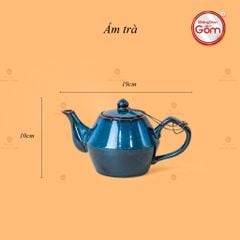 Bộ Ấm Trà Đĩa Men Hỏa Biến Xanh Khay Hoa Xanh