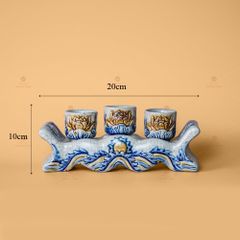Kỷ Ngai 3 Chén Thờ Men Rạn Nổi Họa Tiết Hoa Sen