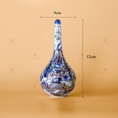 Nậm Rượu Thờ Độc Long Men Lam Nổi Vẽ Vàng Kim