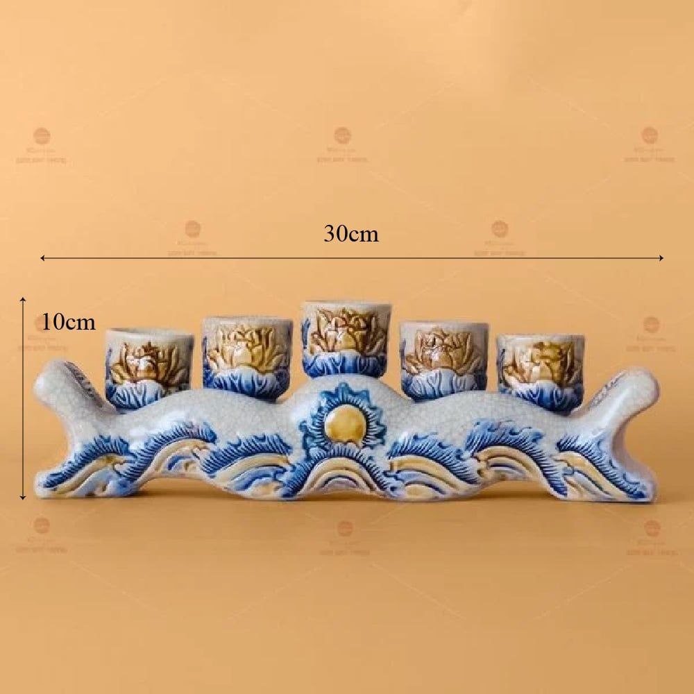 Kỷ Ngai 5 Chén Thờ Men Rạn Nổi Họa Tiết Hoa Sen