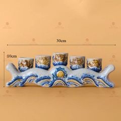 Kỷ Ngai 5 Chén Thờ Men Rạn Nổi Họa Tiết Hoa Sen
