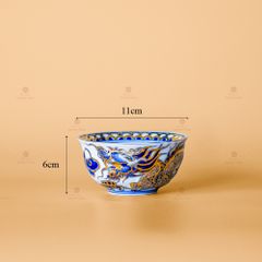 Bát Cơm Thờ Kim Long Đẳng Vân Men Lam Nổi Vẽ Vàng Kim