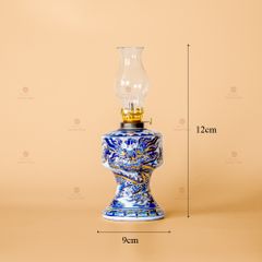 Đèn Dầu Thờ Độc Long Men Lam Nổi Vẽ Vàng Kim