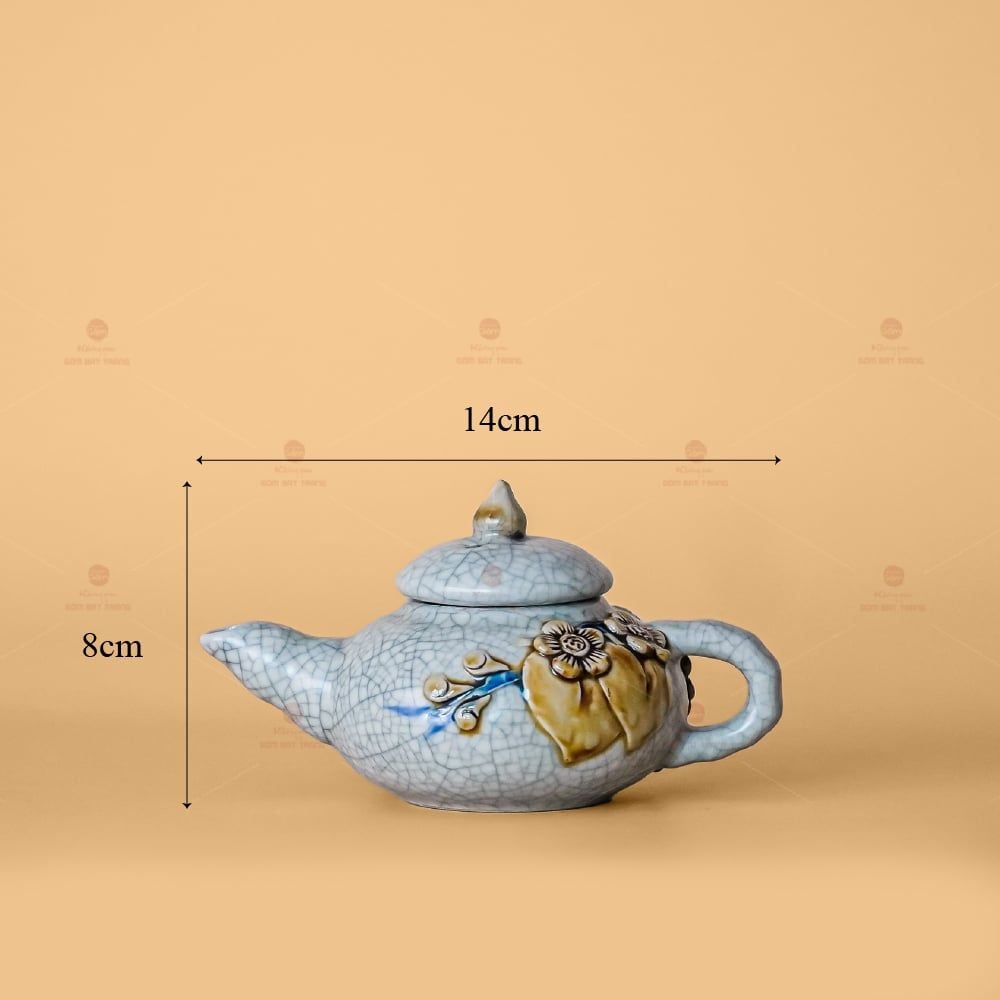 Ấm Trà Lẻ Men Rạn Nổi Hoạ Tiết Hoa Đào