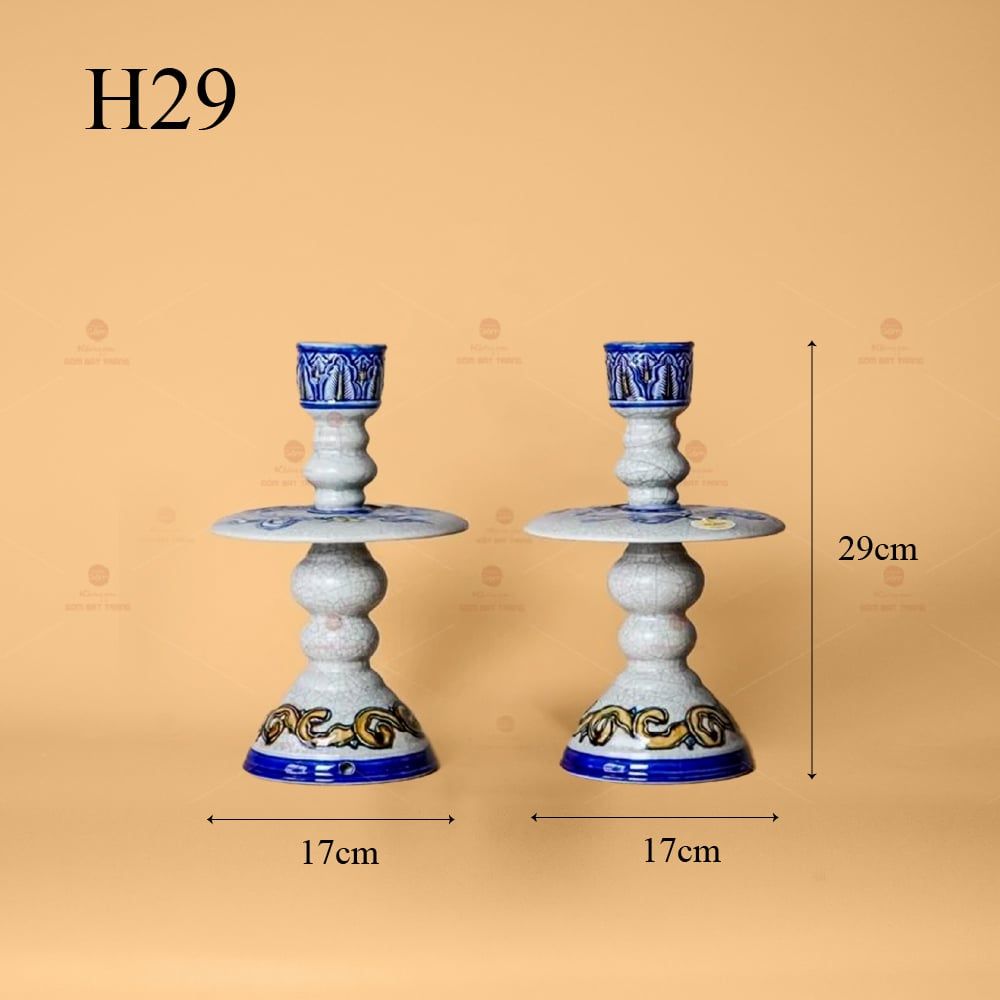 Chân Đèn Thờ Men Rạn Nổi Họa Tiết Song Long Chầu Nguyệt