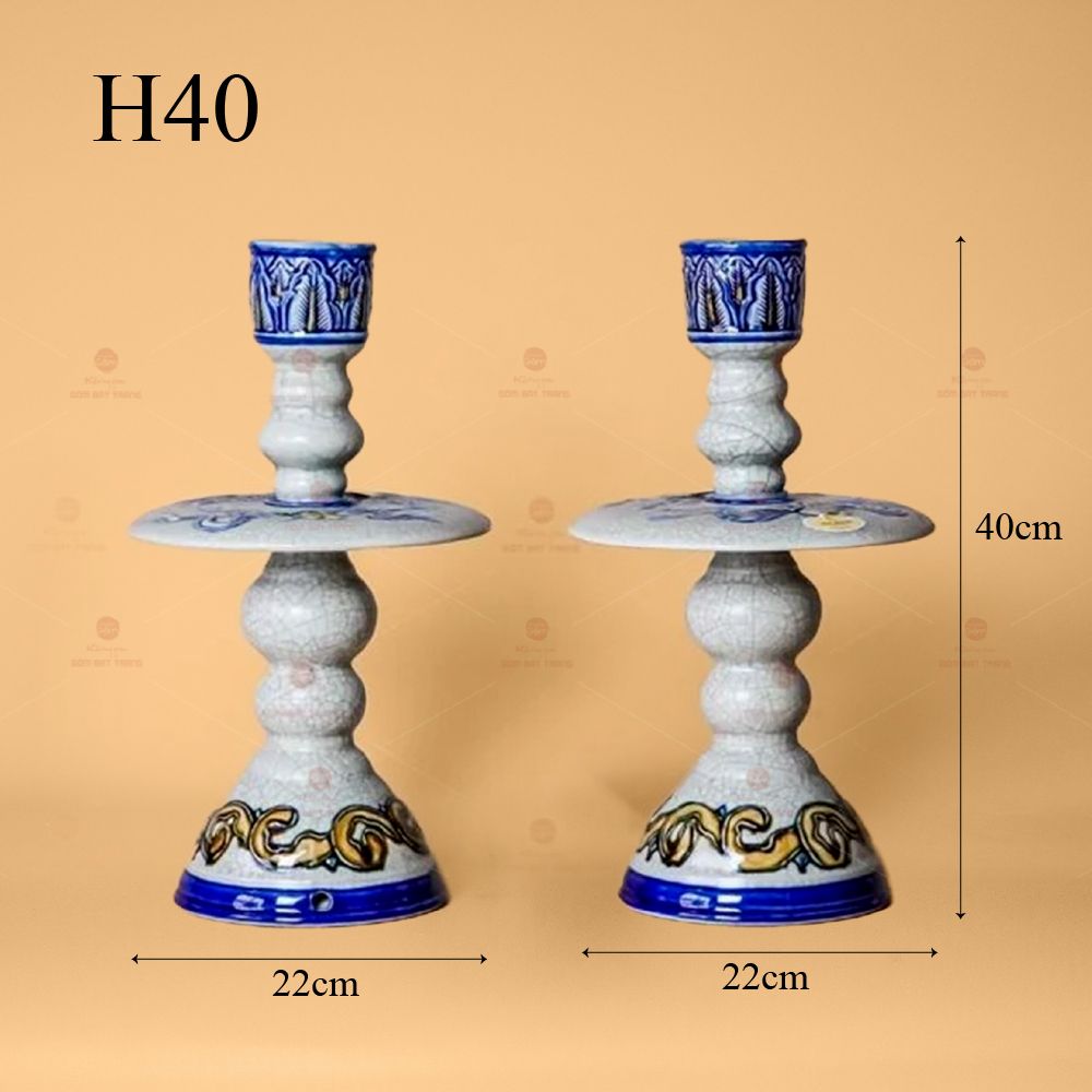 Chân Đèn Thờ Men Rạn Nổi Họa Tiết Song Long Chầu Nguyệt