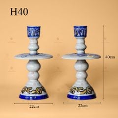 Chân Đèn Thờ Men Rạn Nổi Họa Tiết Song Long Chầu Nguyệt