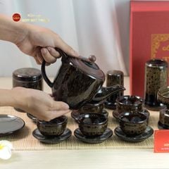 Bộ Ấm Chén Đại Mã Não Lòng Hoa