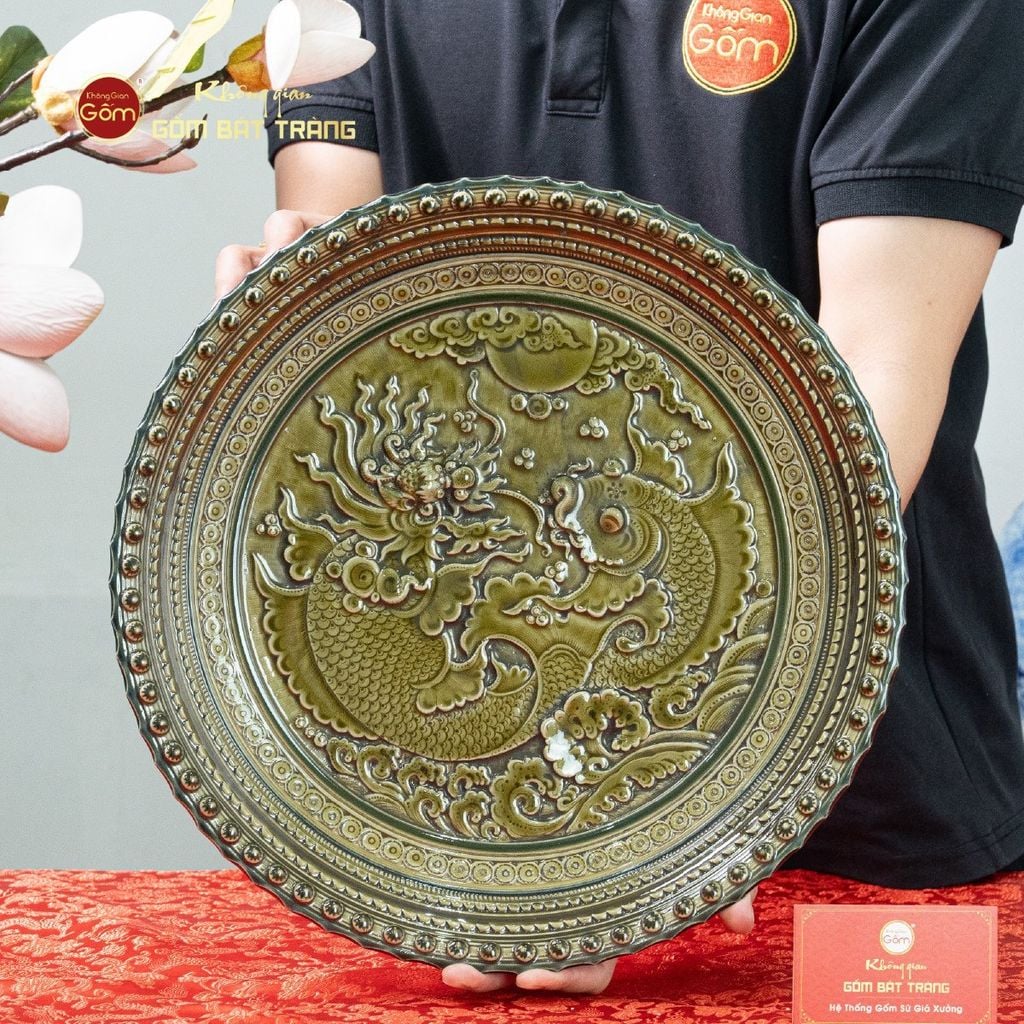 Đĩa Trưng Bày Đắp Nổi Cá Chép Hóa Rồng
