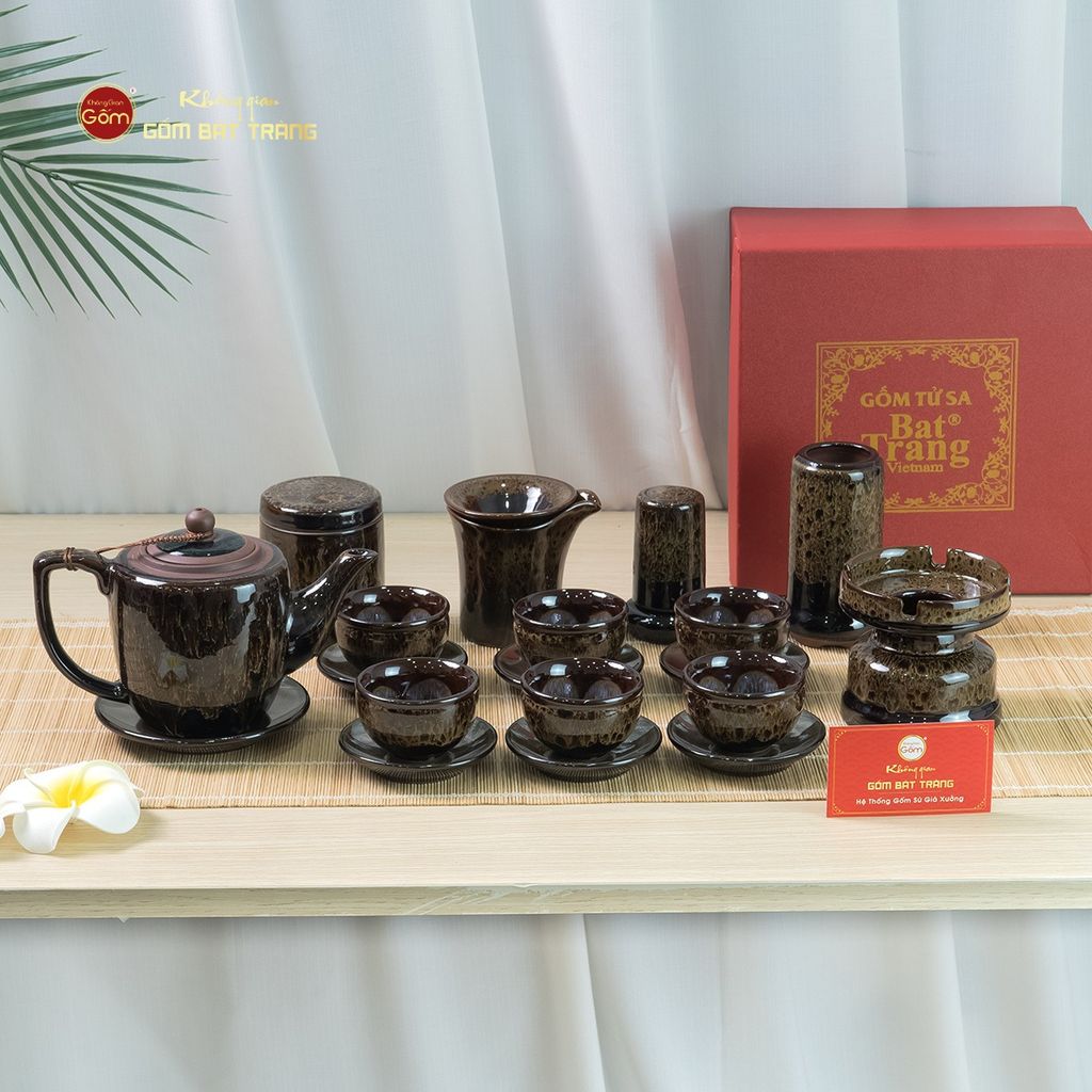 Bộ Ấm Chén Đại Mã Não Lòng Hoa