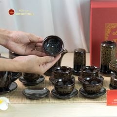 Bộ Ấm Chén Đại Mã Não Lòng Hoa