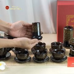 Bộ Ấm Chén Đại Mã Não Lòng Hoa