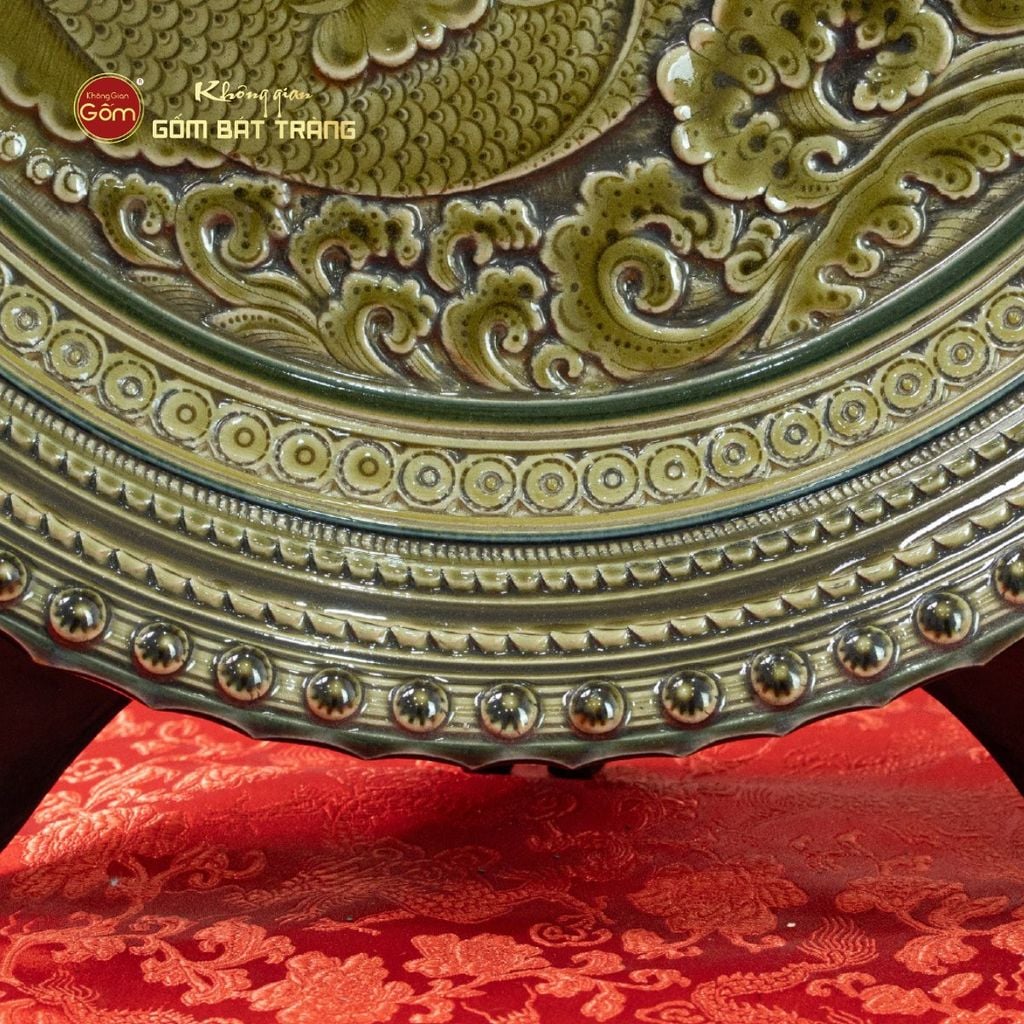 Đĩa Trưng Bày Đắp Nổi Cá Chép Hóa Rồng