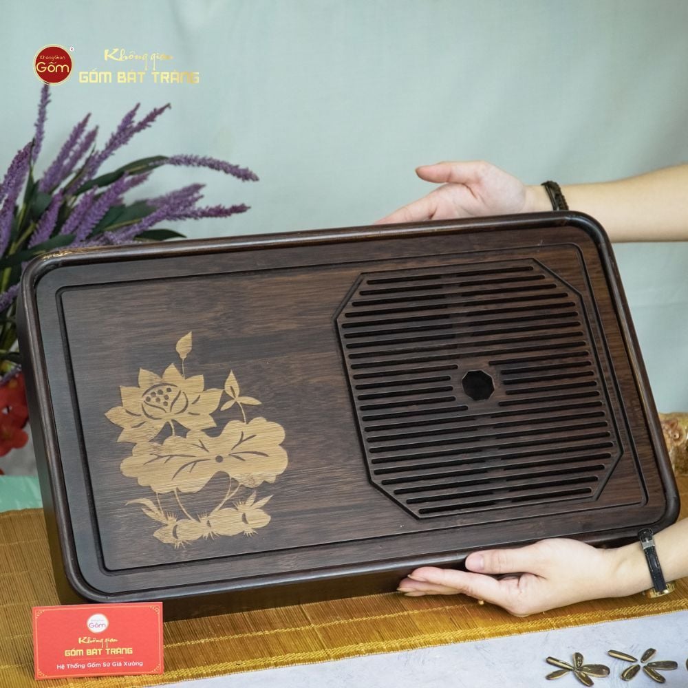 Khay Trà Tre Họa Tiết Hoa Sen