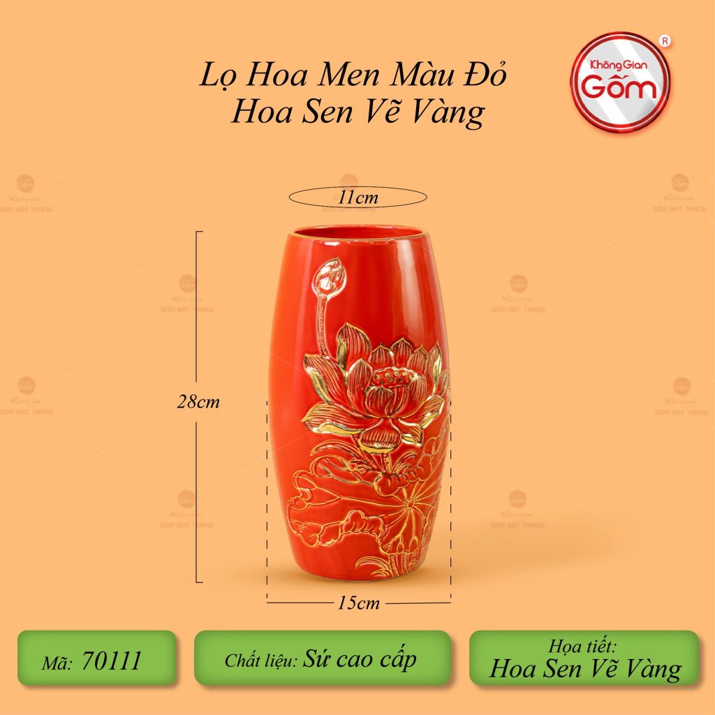 Lọ Hoa Men Màu Hoa Sen Vẽ Vàng